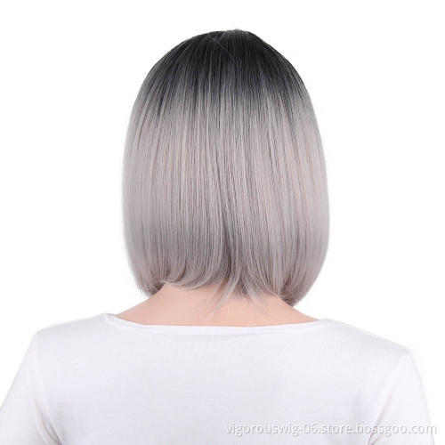 Vigorous Wholosale Ombre Blonde Wigs Synthetic Middle Side WigsCosplay Short Silky Straight Bob Wigs For Women Heat Resistant